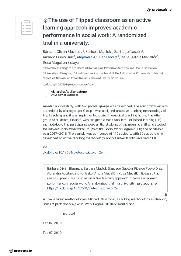 (PDF) The use of Flipped classroom as an active learning approach ...