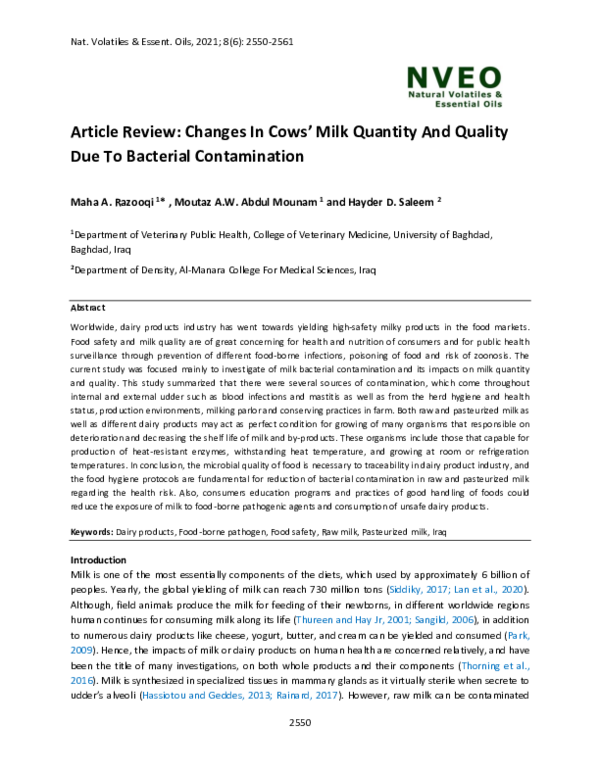 (PDF) Article Review: Changes In Cows’ Milk Quantity And Quality Due To ...