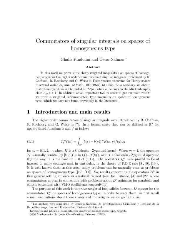 (PDF) Commutators of singular integrals on spaces of homogeneous type