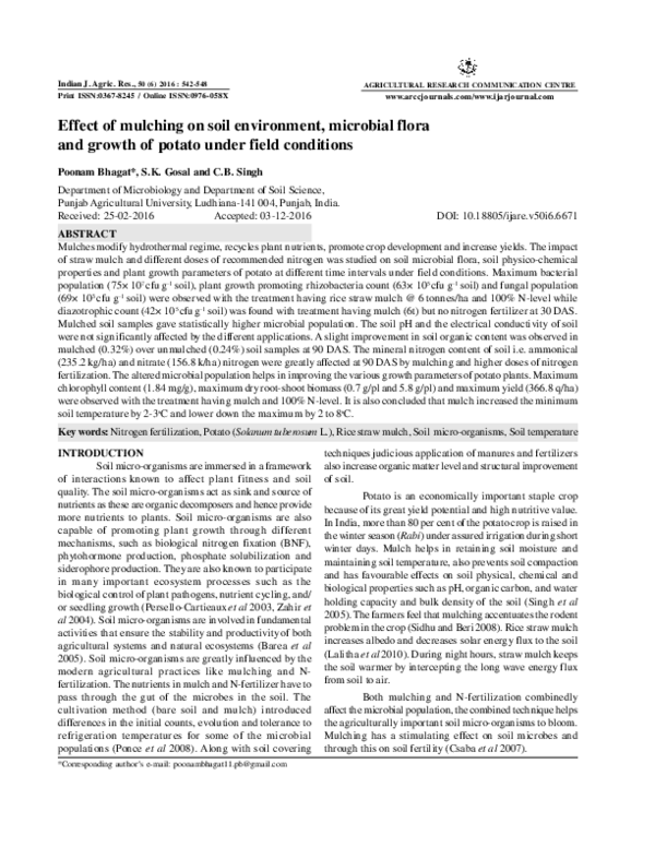 (PDF) Effect of mulching on soil environment, microbial floraand growth ...