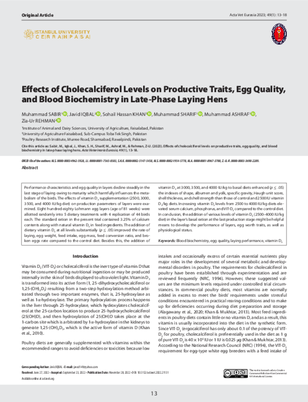 (PDF) Effects of Cholecalciferol Levels on Productive Traits, Egg ...
