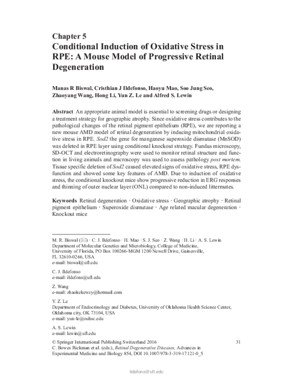 (PDF) Conditional Induction of Oxidative Stress in RPE: A Mouse Model ...