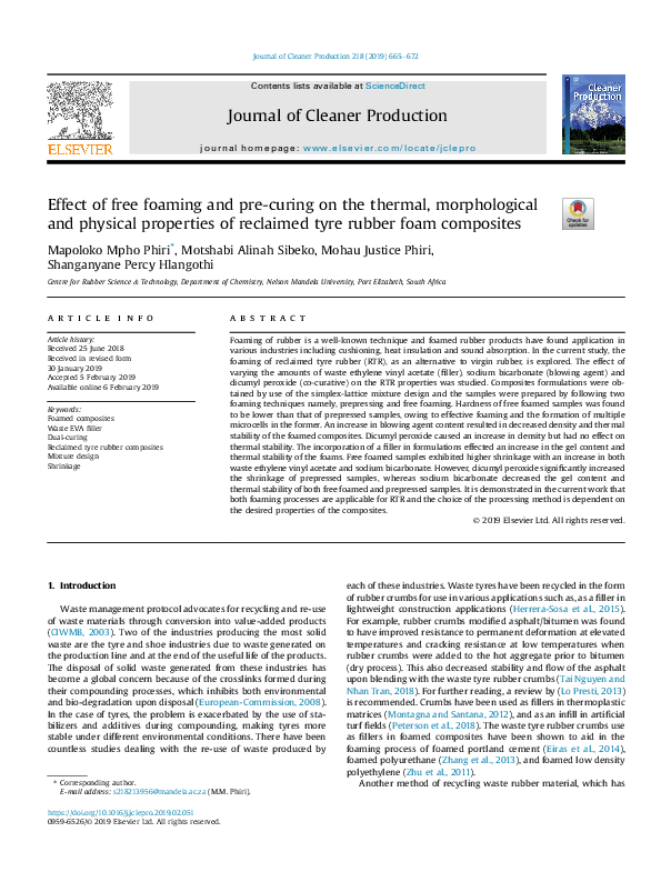 (PDF) Effect of free foaming and pre-curing on the thermal ...