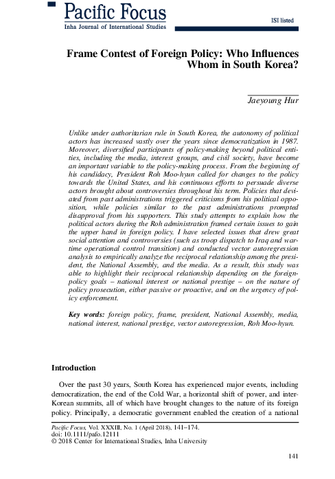 (PDF) Frame Contest of Foreign Policy: Who Influences Whom in South Korea?