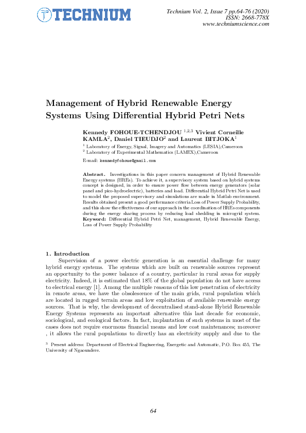 (PDF) Management of Hybrid Renewable Energy Systems Using Differential ...