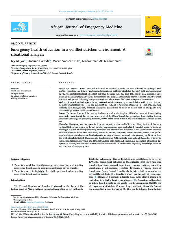 PDF) Emergency health education in a conflict stricken environment 