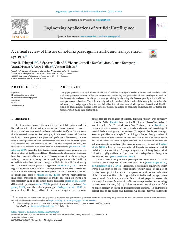 (PDF) A critical review of the use of holonic paradigm in traffic and ...