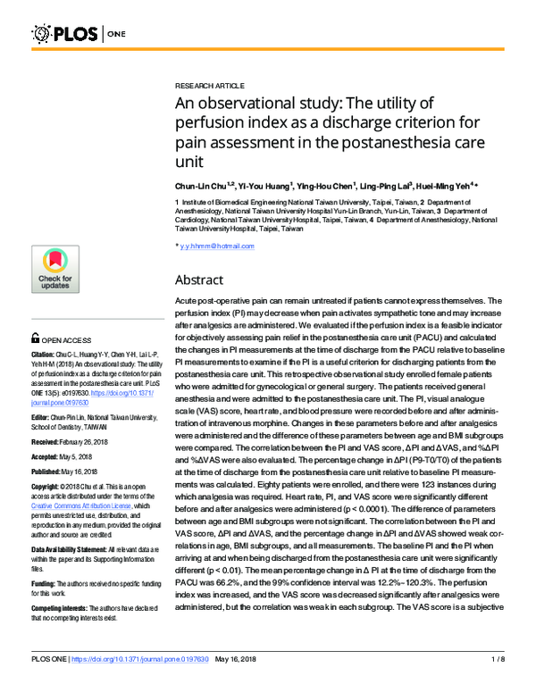 (PDF) An observational study: The utility of perfusion index as a ...