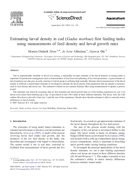 (PDF) Estimating larval density in cod (Gadus morhua) first feeding ...