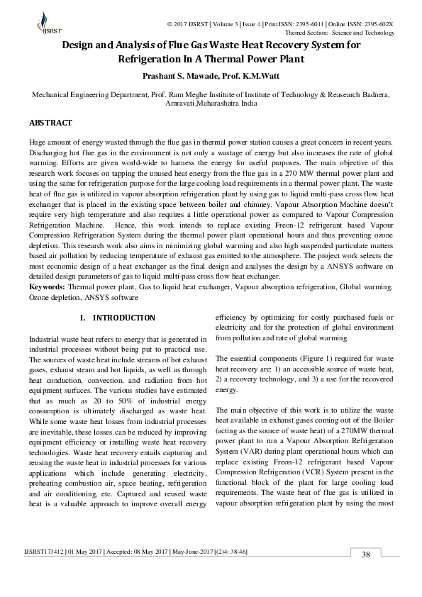 (PDF) Design and Analysis of Flue Gas Waste Heat Recovery System for ...