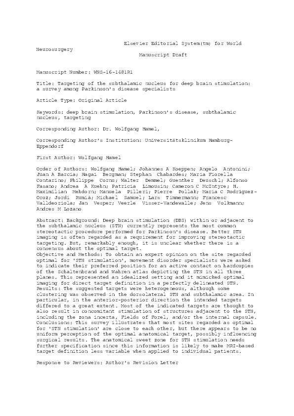 (PDF) Targeting of the subthalamic nucleus for deep brain stimulation ...