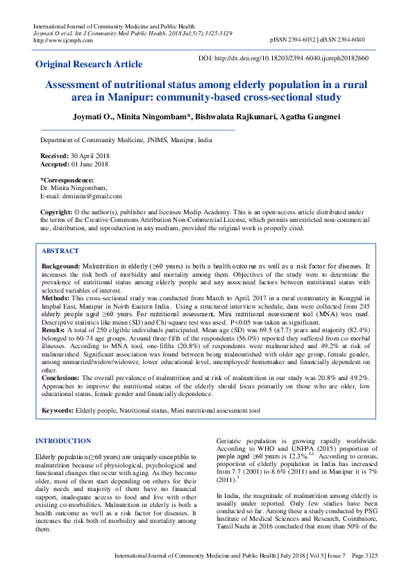 (PDF) Assessment of nutritional status among elderly population in a ...