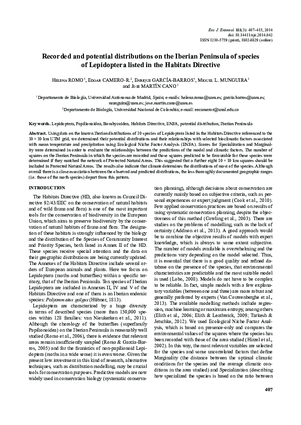 (PDF) Recorded and potential distributions on the iberian peninsula of ...