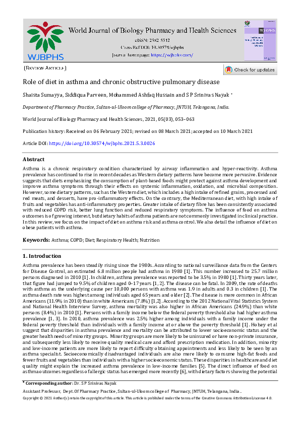 (PDF) Role of diet in asthma and chronic obstructive pulmonary disease