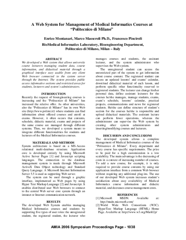 (PDF) A Web system for management of medical informatics courses at ...