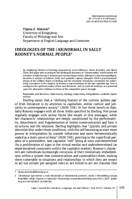 (PDF) Ideologies of the (ab)normal in Sally Rooney’s Normal People