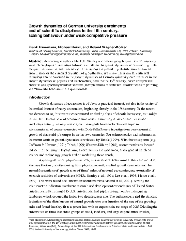 (PDF) Growth dynamics of German university enrolments and of scientific ...