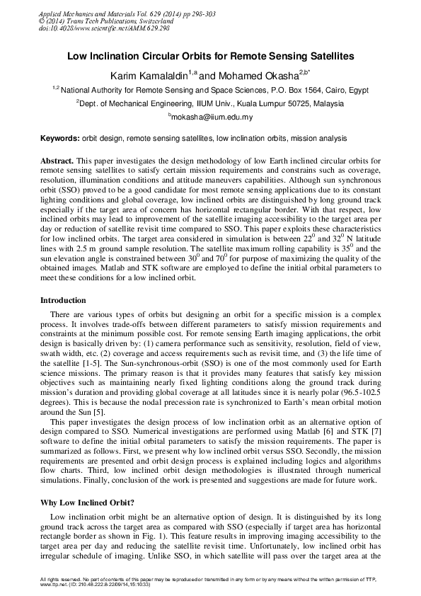 (PDF) Low Inclination Circular Orbits for Remote Sensing Satellites