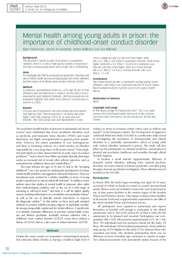 (PDF) Mental health among young adults in prison: The importance of ...