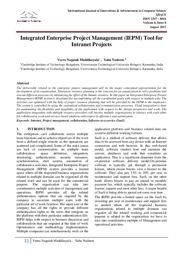 (PDF) Integrated Enterprise Project Management (IEPM) Tool for Intranet ...