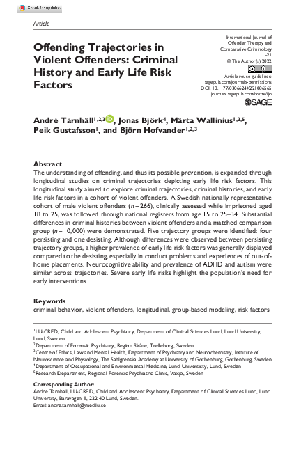 (PDF) Offending Trajectories in Violent Offenders: Criminal History and ...