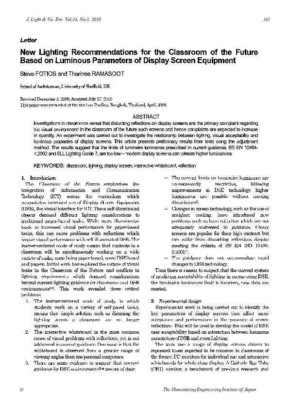 (PDF) New Lighting Recommendations for the Classroom of the Future ...