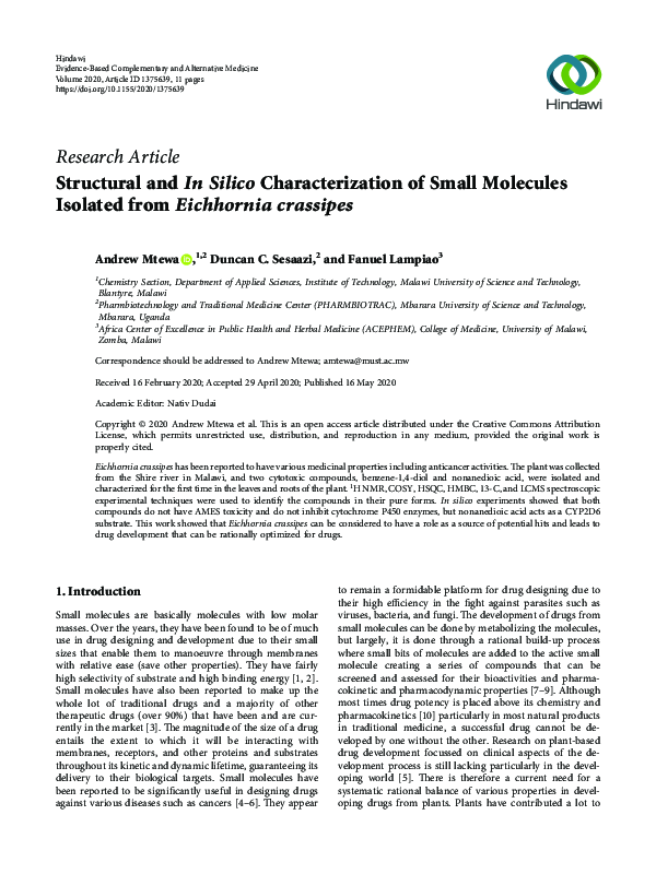 (PDF) Structural and In Silico Characterization of Small Molecules ...