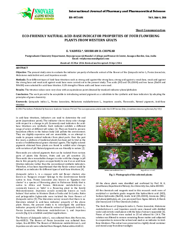 (PDF) EcoFriendly Natural AcidBase Indicator Properties of Four