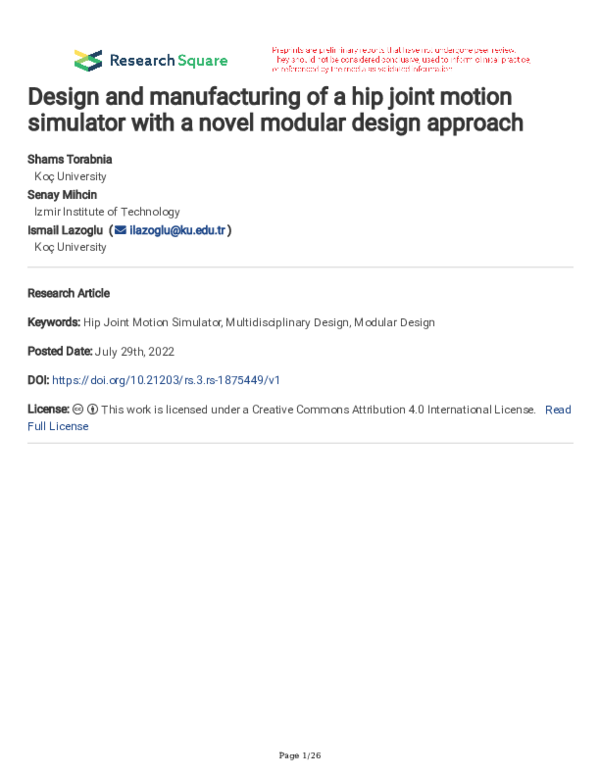 (PDF) Design and manufacturing of a hip joint motion simulator with a ...