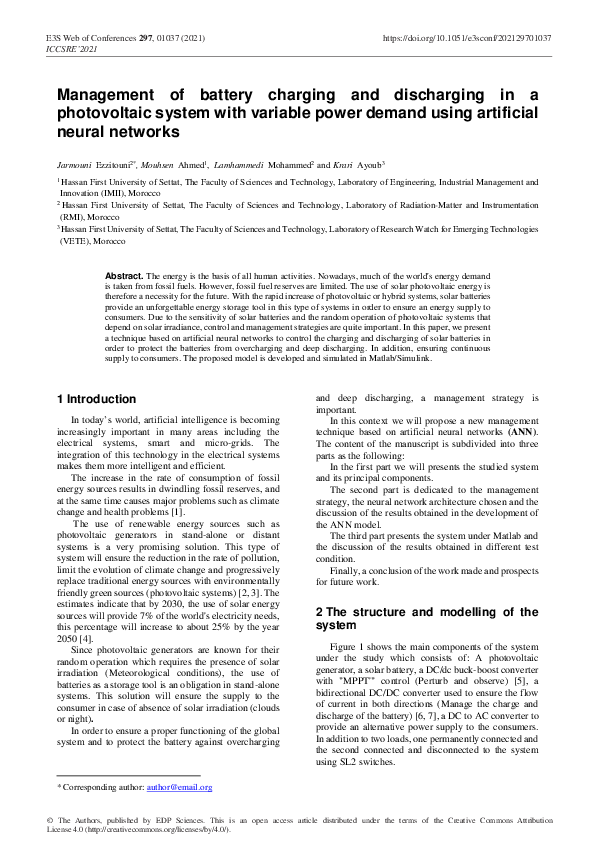 (PDF) Management of battery charging and discharging in a photovoltaic ...