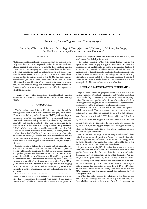 (PDF) Bidirectional Scalable Motion for Scalable Video Coding