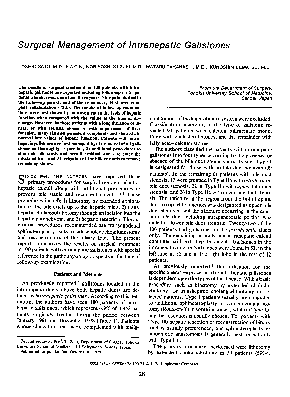 (PDF) Surgical Management of Intrahepatic Gallstones