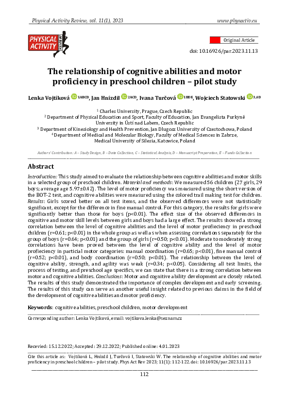 (PDF) The relationship of cognitive abilities and motor proficiency in ...