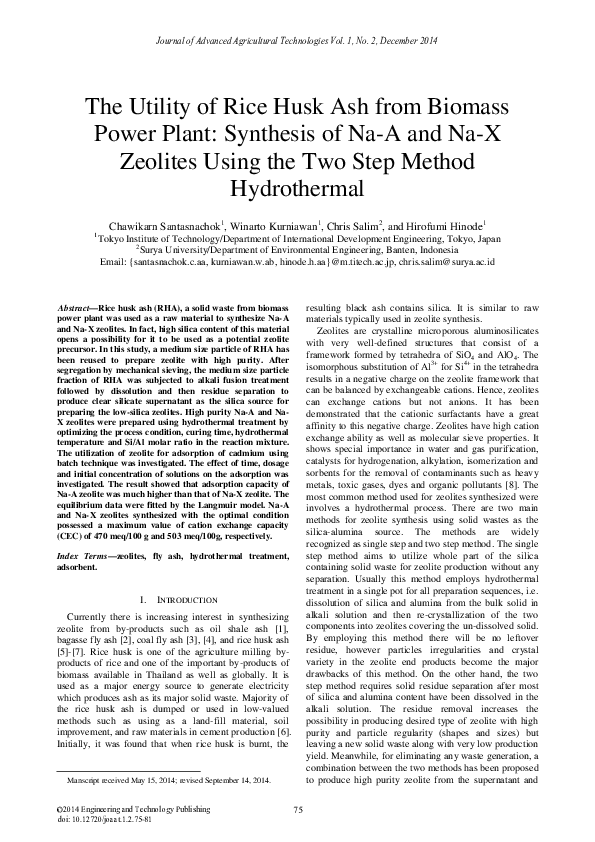 (PDF) The Utility of Rice Husk Ash from Biomass Power Plant: Synthesis ...