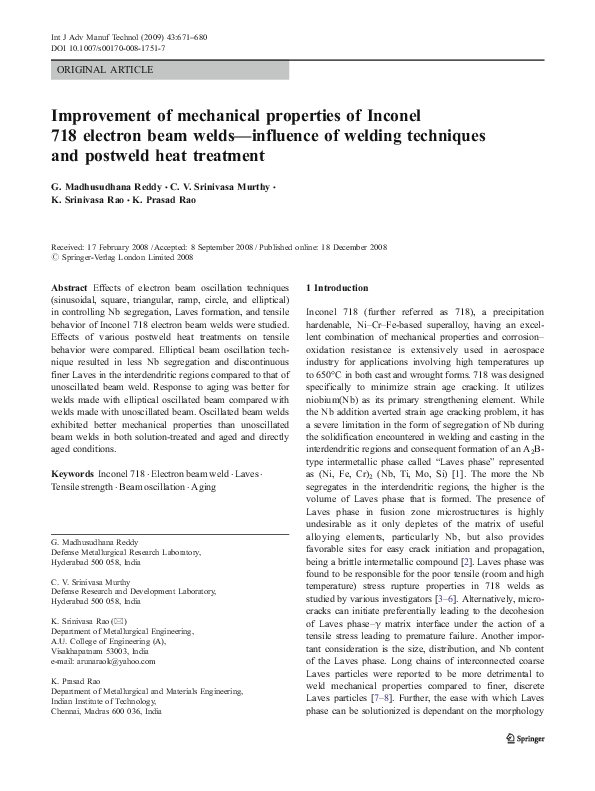 (PDF) Improvement of mechanical properties of Inconel 718 electron beam ...