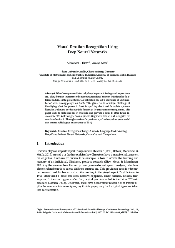 (PDF) Visual Emotion Recognition Using Deep Neural Networks