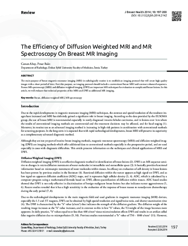 (PDF) The Efficiency of Diffusion Weighted MRI and MR Spectroscopy On ...