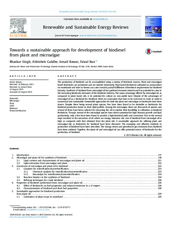 (PDF) Towards a sustainable approach for development of biodiesel from ...