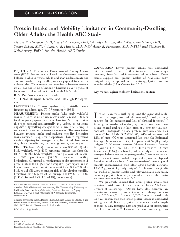 (PDF) Protein Intake and Mobility Limitation in Community-Dwelling ...