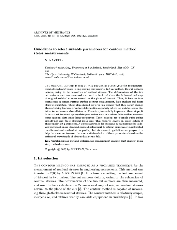 (PDF) Guidelines to select suitable parameters for contour method ...