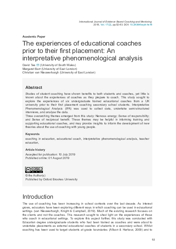 (PDF) The experiences of educational coaches prior to their first ...