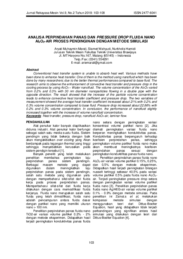 (PDF) Analisa Perpindahan Panas dan Pressure Drop Fluida Nano Al2O3-Air ...