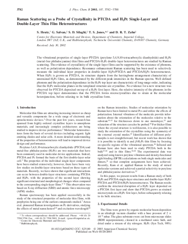 (PDF) Raman Scattering as a Probe of Crystallinity in PTCDA and H2Pc ...