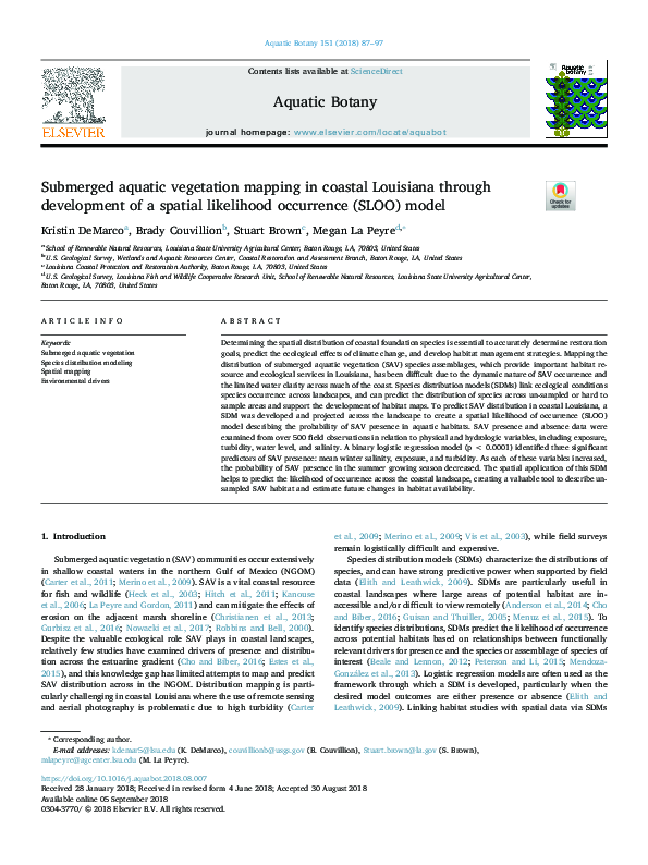 (PDF) Submerged aquatic vegetation mapping in coastal Louisiana through ...