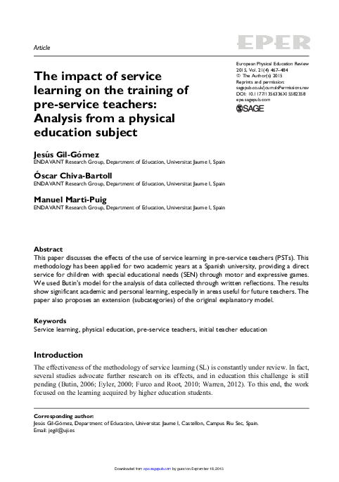 (PDF) The impact of service learning on the training of pre-service ...
