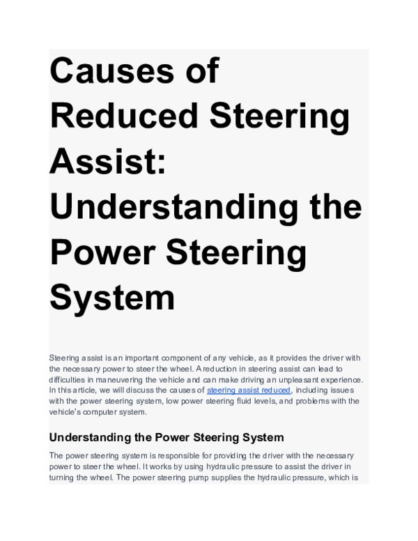 (PDF) Causes of Reduced Steering Assist Understanding the Power Steering System Emily grace