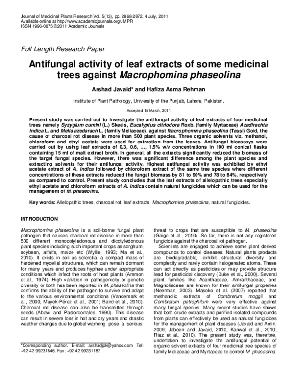 (PDF) Antifungal activity of leaf extracts of some medicinal trees ...