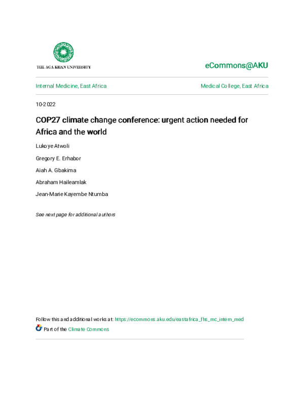 (PDF) COP27 Climate Change Conference: Urgent action needed for Africa ...