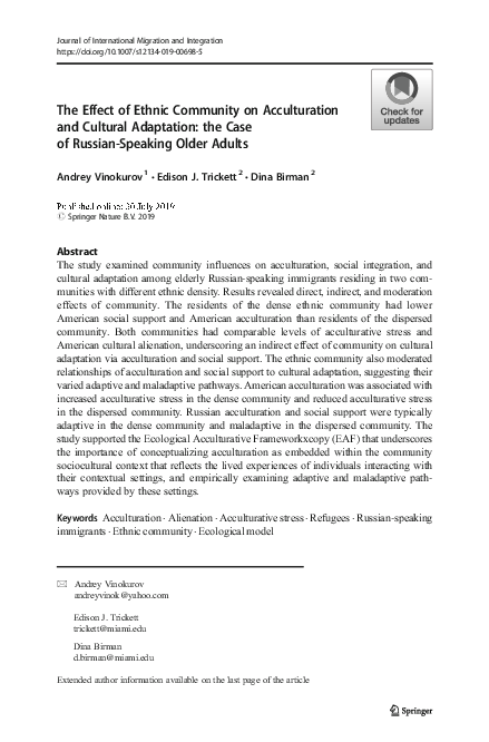 (PDF) The Effect of Ethnic Community on Acculturation and Cultural ...