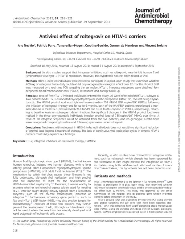 (PDF) Antiviral effect of raltegravir on HTLV-1 carriers